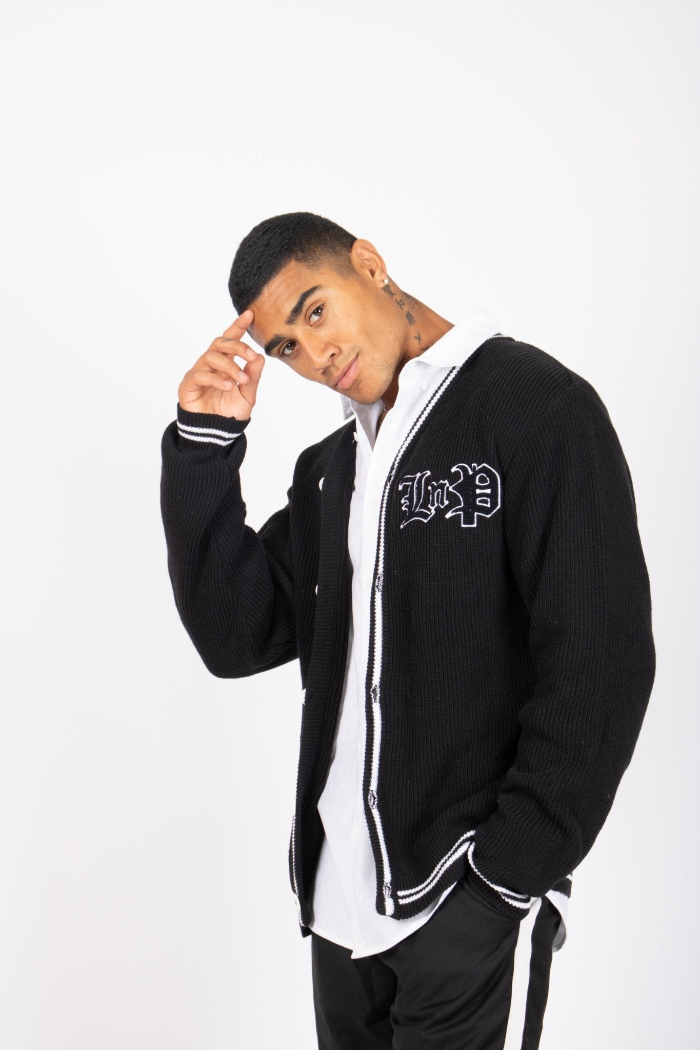LNP BLACK VARSITY KNIT CARDIGAN - Liquor n Poker