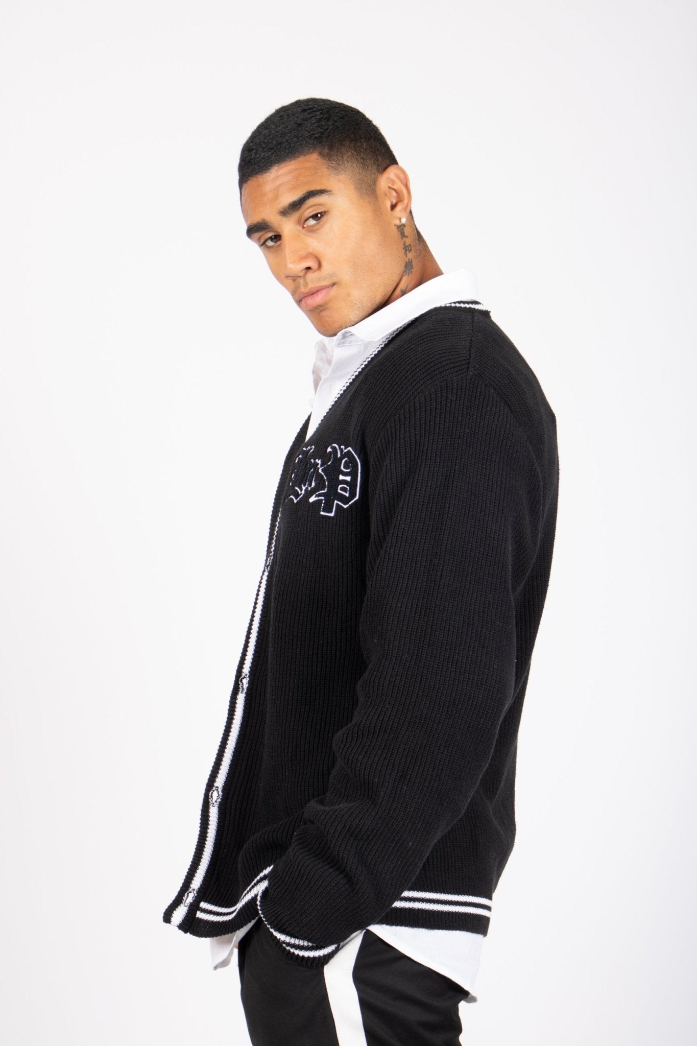 LNP BLACK VARSITY KNIT CARDIGAN - Liquor n Poker