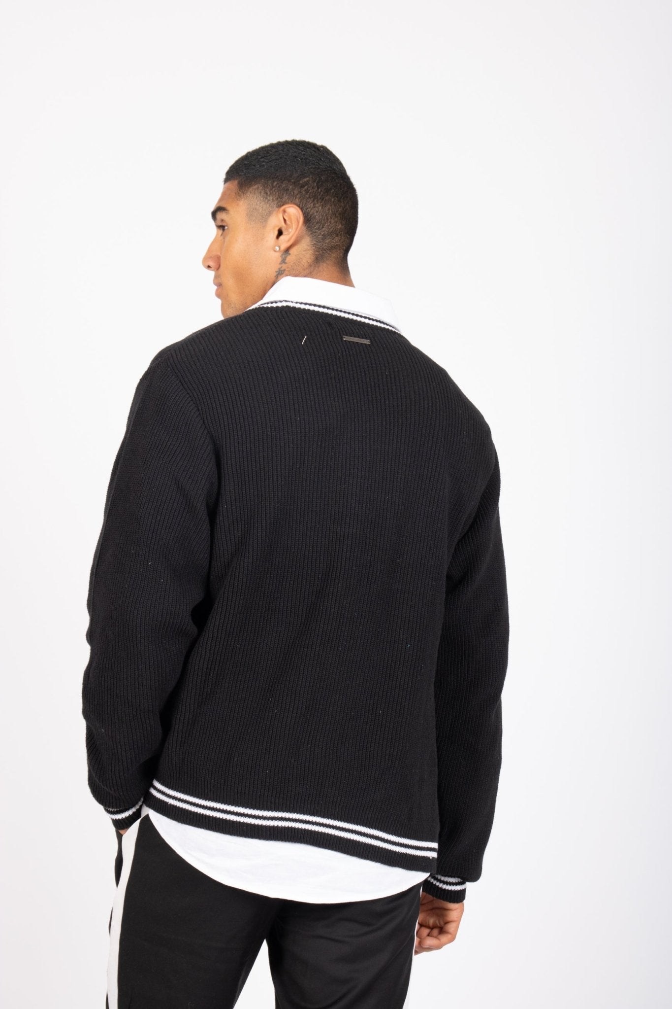 LNP BLACK VARSITY KNIT CARDIGAN - Liquor n Poker