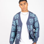 LNP BLUE KNIT JAPANESE TEXT CARDIGAN - Liquor n Poker