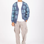 LNP BLUE KNIT JAPANESE TEXT CARDIGAN - Liquor n Poker