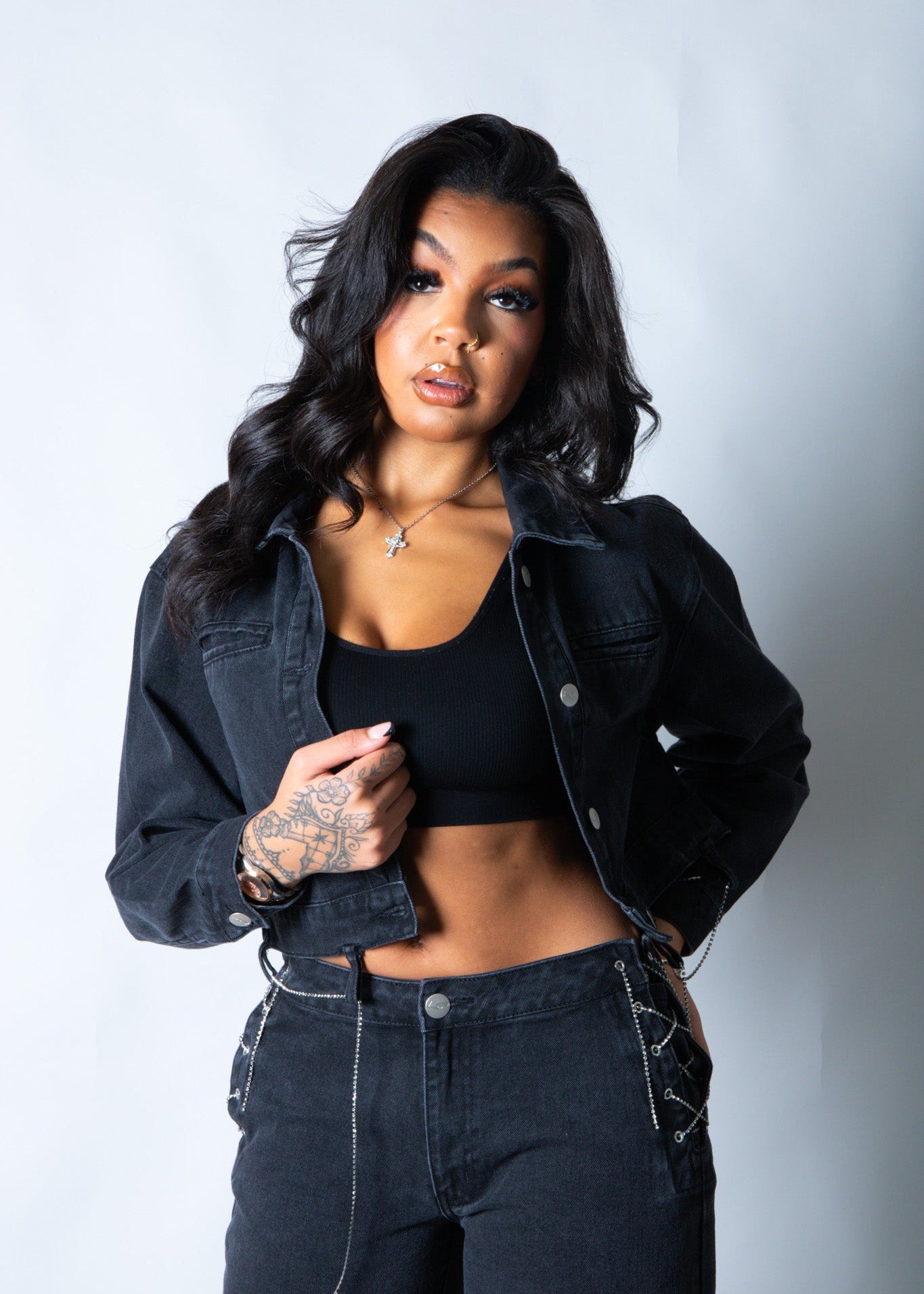 LNP boxy denim chain detail jacket - Liquor n Poker