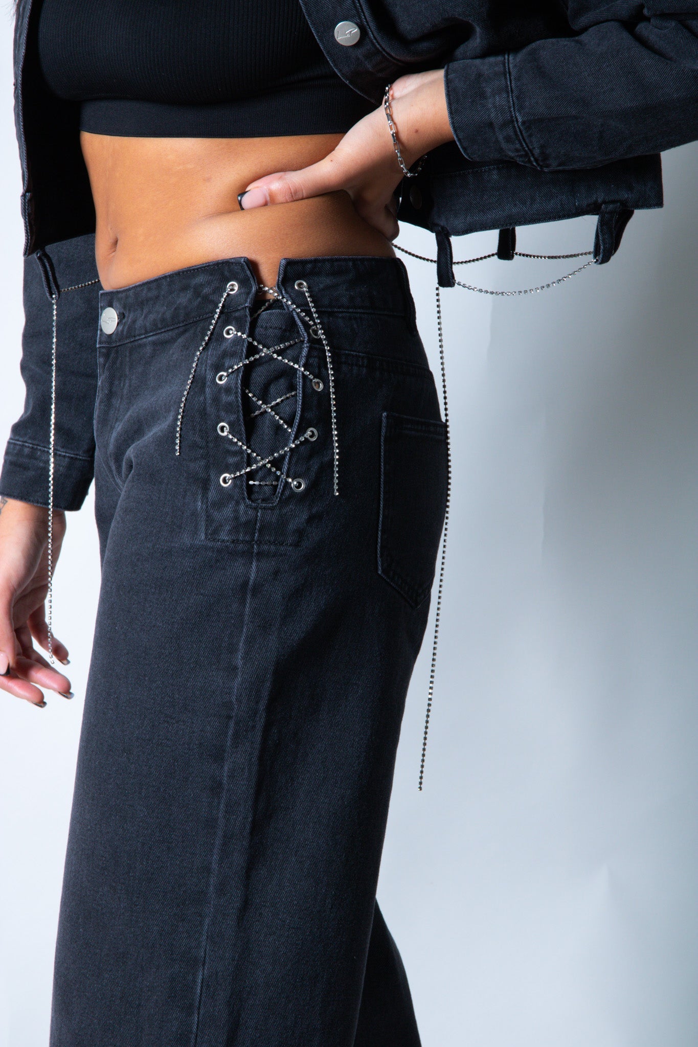 LNP boxy denim chain detail jacket - Liquor n Poker