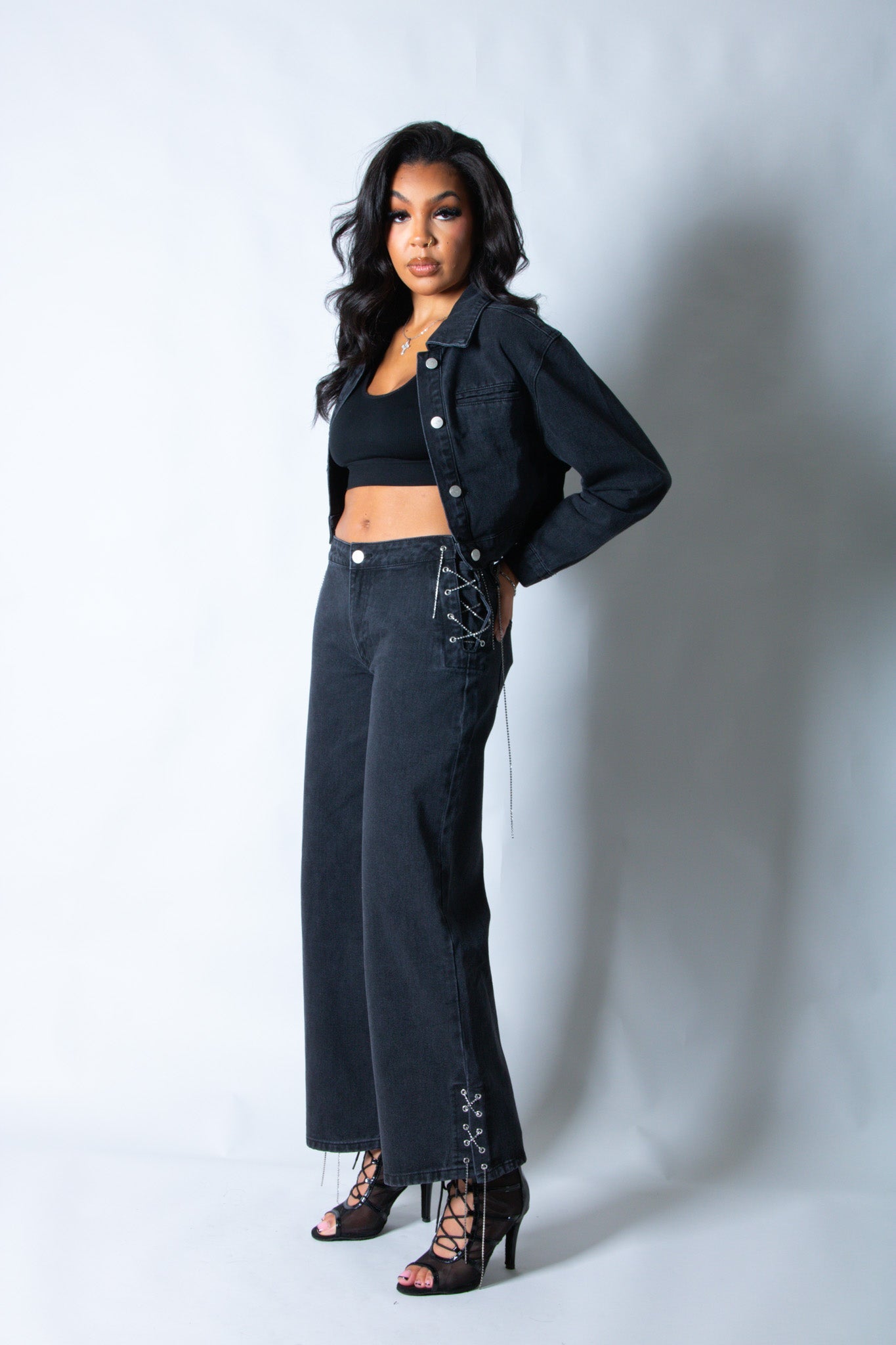 LNP boxy denim chain detail jacket - Liquor n Poker