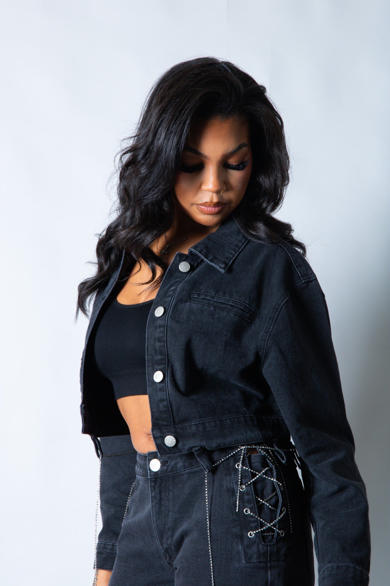 LNP boxy denim chain detail jacket - Liquor n Poker