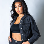 LNP boxy denim jacket with diamante seam detail in washed black - Liquor n Poker