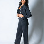 LNP boxy denim jacket with diamante seam detail in washed black - Liquor n Poker