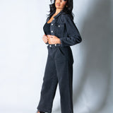 LNP boxy denim jacket with diamante seam detail in washed black - Liquor n Poker