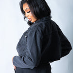 LNP boxy denim jacket with diamante seam detail in washed black - Liquor n Poker