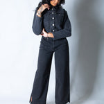 LNP boxy denim jacket with diamante seam detail in washed black - Liquor n Poker