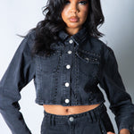 LNP boxy denim jacket with diamante seam detail in washed black - Liquor n Poker