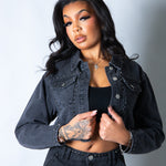 LNP boxy denim jacket with diamante seam detail in washed black - Liquor n Poker