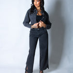 LNP boxy denim jacket with diamante seam detail in washed black - Liquor n Poker