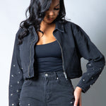 LNP boxy embellished denim jacket in black - Liquor n Poker