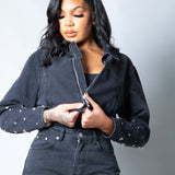LNP boxy embellished denim jacket in black - Liquor n Poker