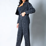 LNP boxy embellished denim jacket in black - Liquor n Poker