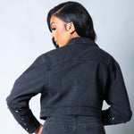 LNP boxy embellished denim jacket in black - Liquor n Poker