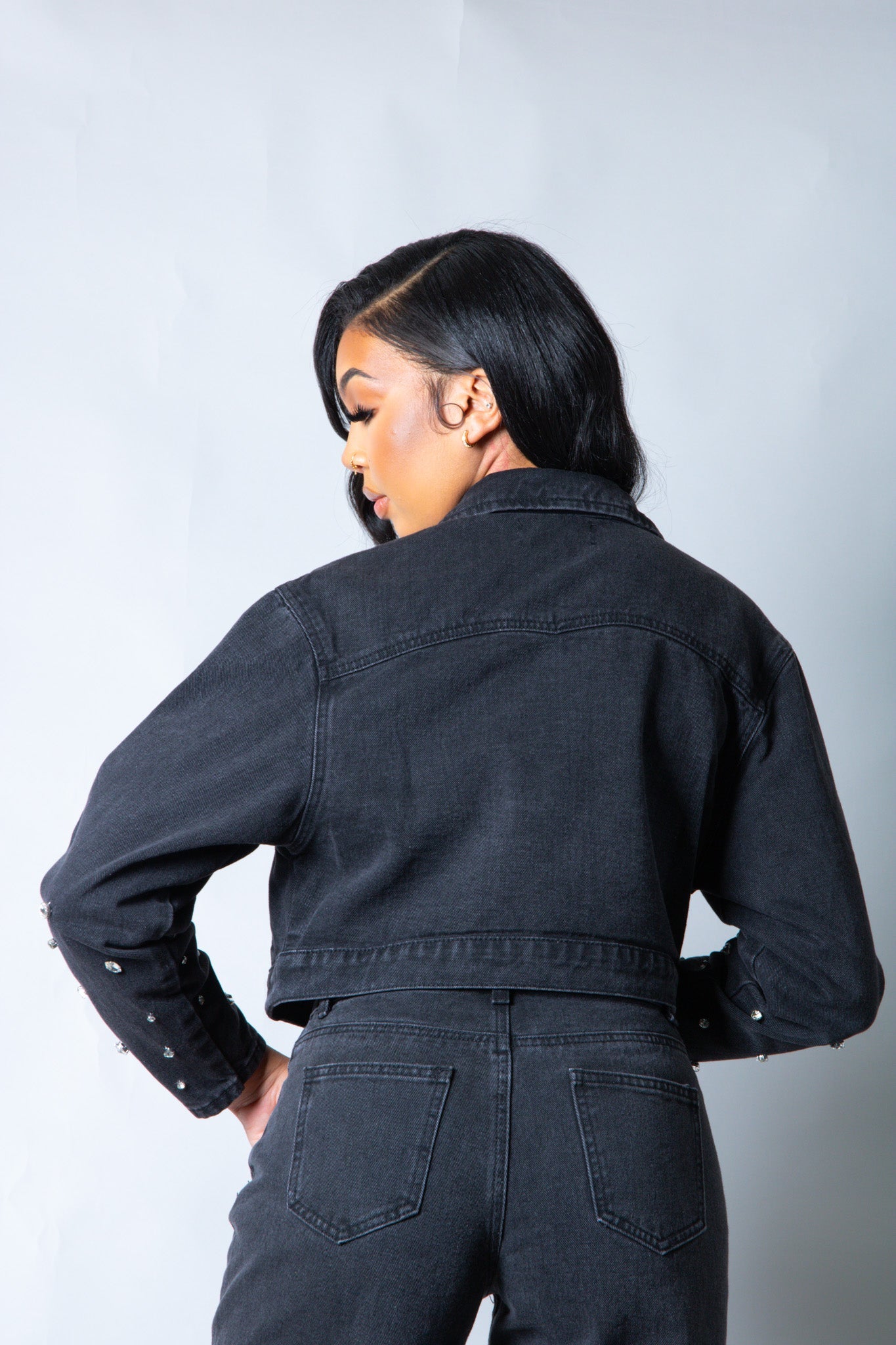 LNP boxy embellished denim jacket in black - Liquor n Poker