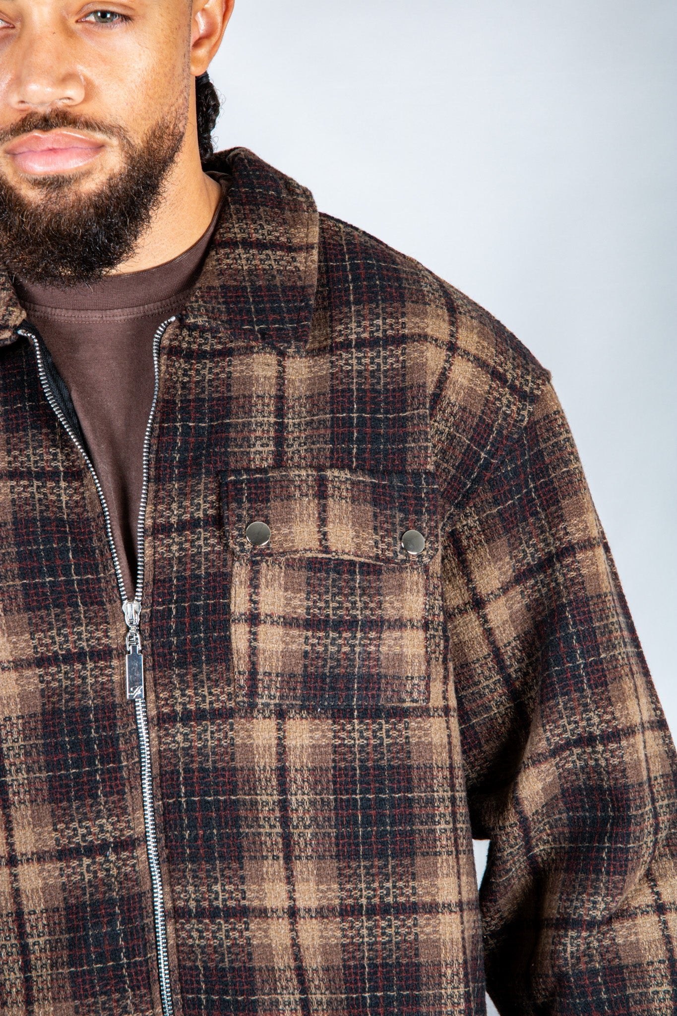 LNP brown boxy zip through shirt - Liquor n Poker