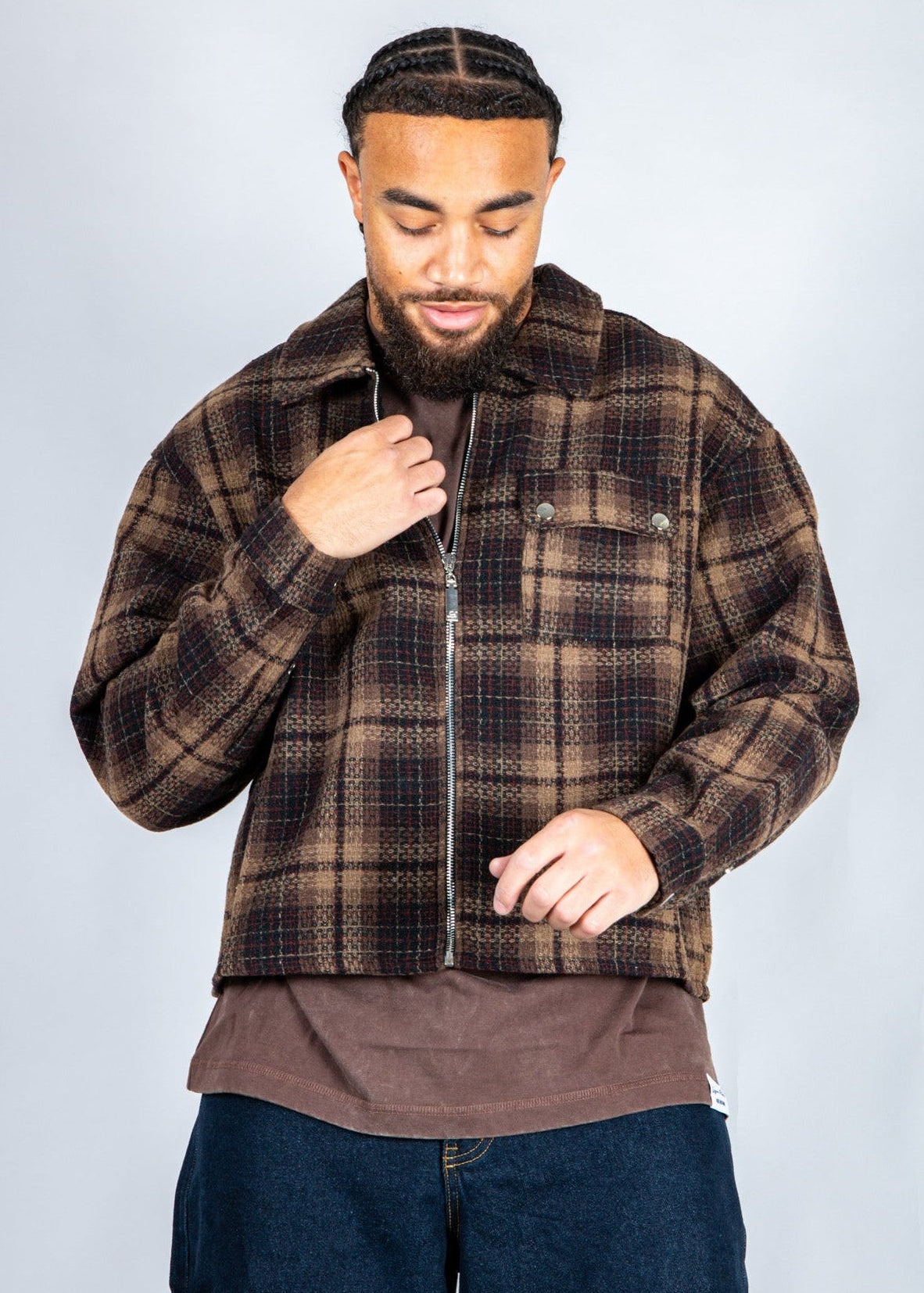 LNP brown boxy zip through shirt - Liquor n Poker