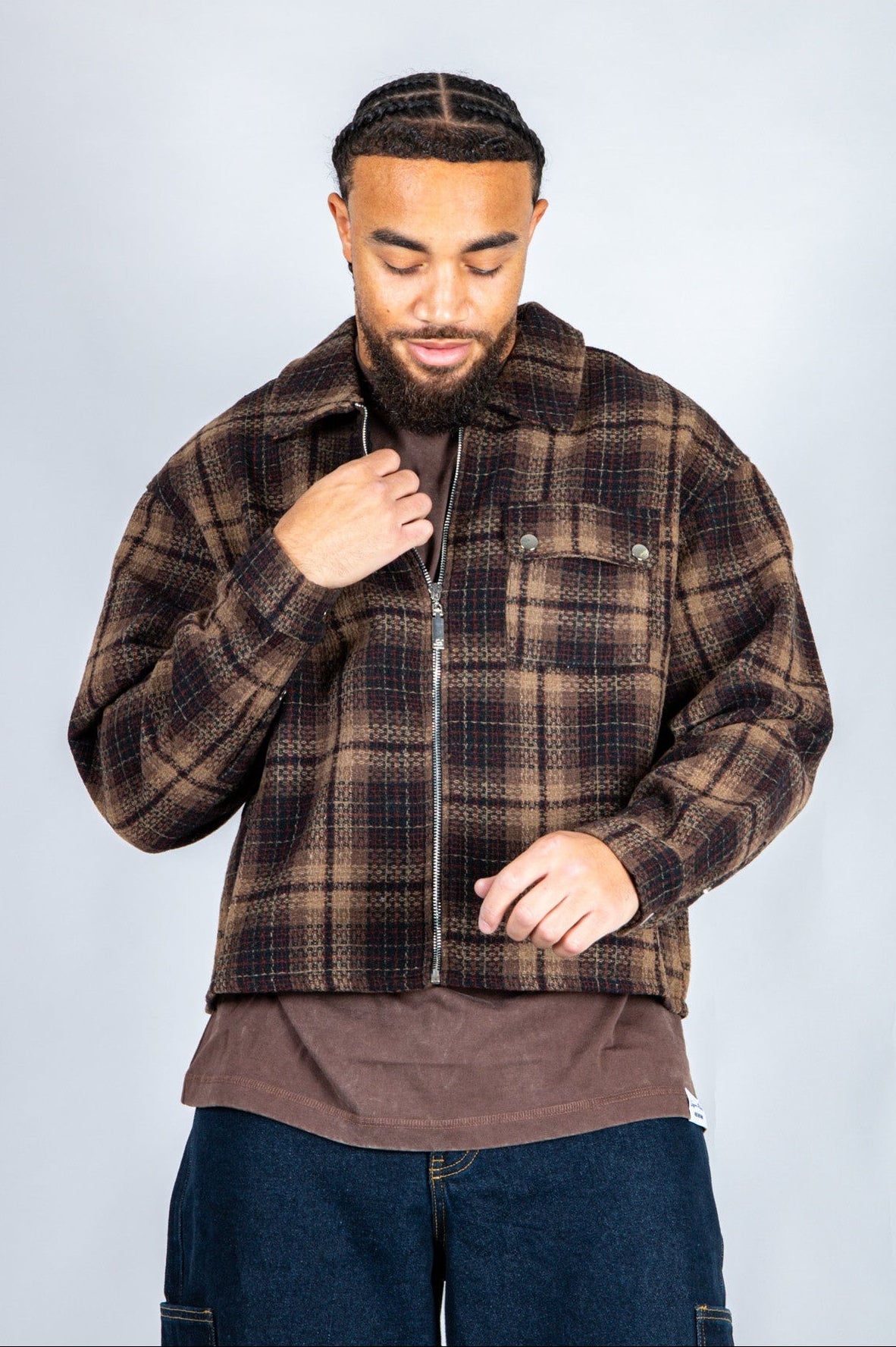 LNP brown boxy zip through shirt - Liquor n Poker