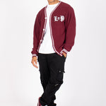 LNP BURGUNDY VARSITY KNIT CARDIGAN - Liquor n Poker