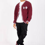 LNP BURGUNDY VARSITY KNIT CARDIGAN - Liquor n Poker
