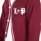 LNP BURGUNDY VARSITY KNIT CARDIGAN - Liquor n Poker