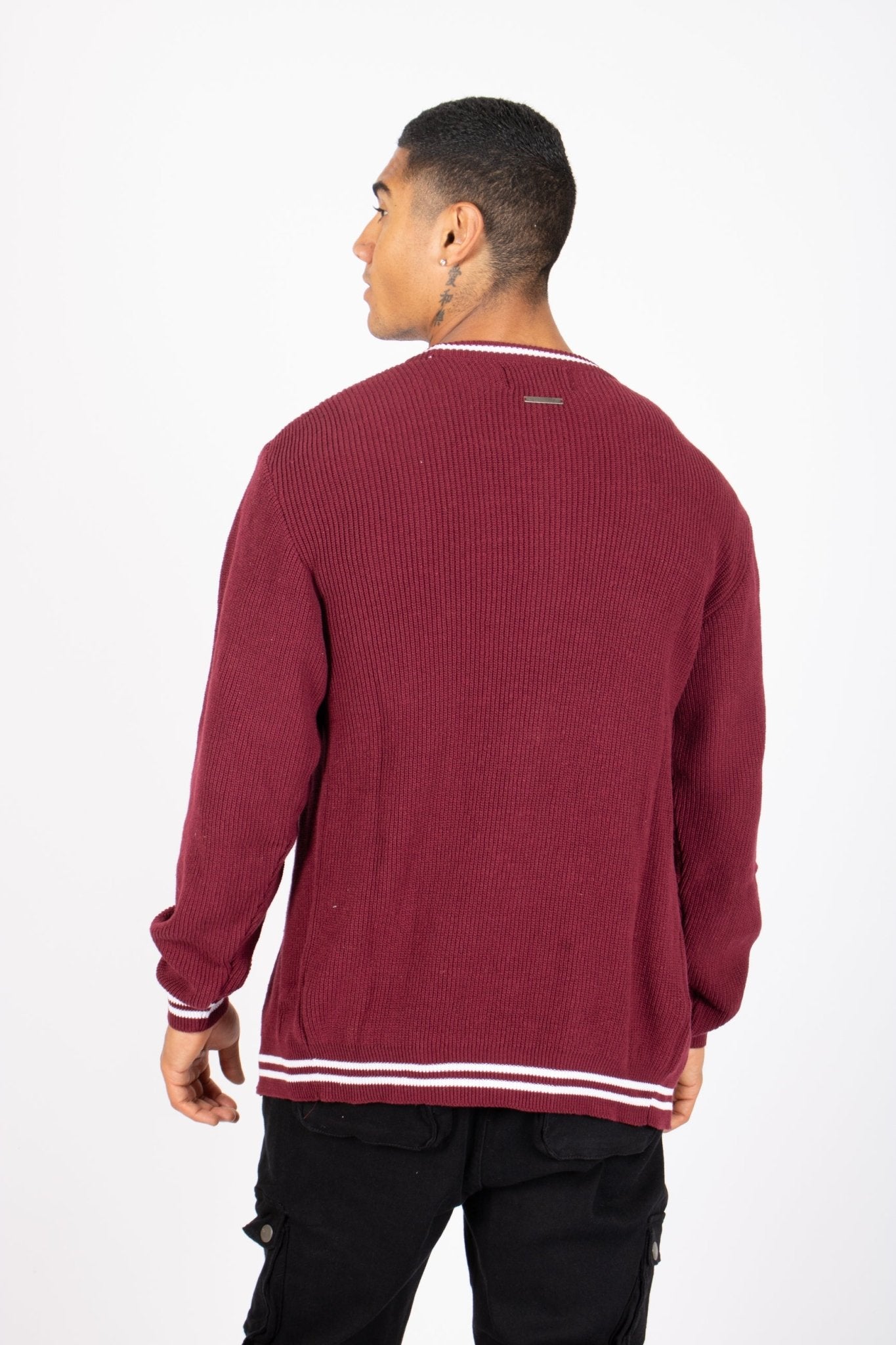 LNP BURGUNDY VARSITY KNIT CARDIGAN - Liquor n Poker