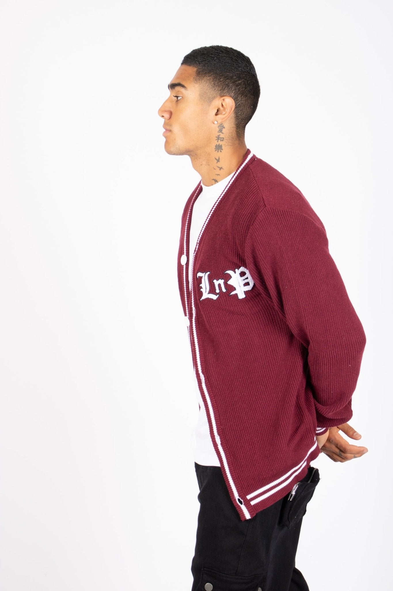 LNP BURGUNDY VARSITY KNIT CARDIGAN - Liquor n Poker