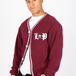 LNP BURGUNDY VARSITY KNIT CARDIGAN - Liquor n Poker