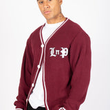 LNP BURGUNDY VARSITY KNIT CARDIGAN - Liquor n Poker
