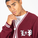 LNP BURGUNDY VARSITY KNIT CARDIGAN - Liquor n Poker