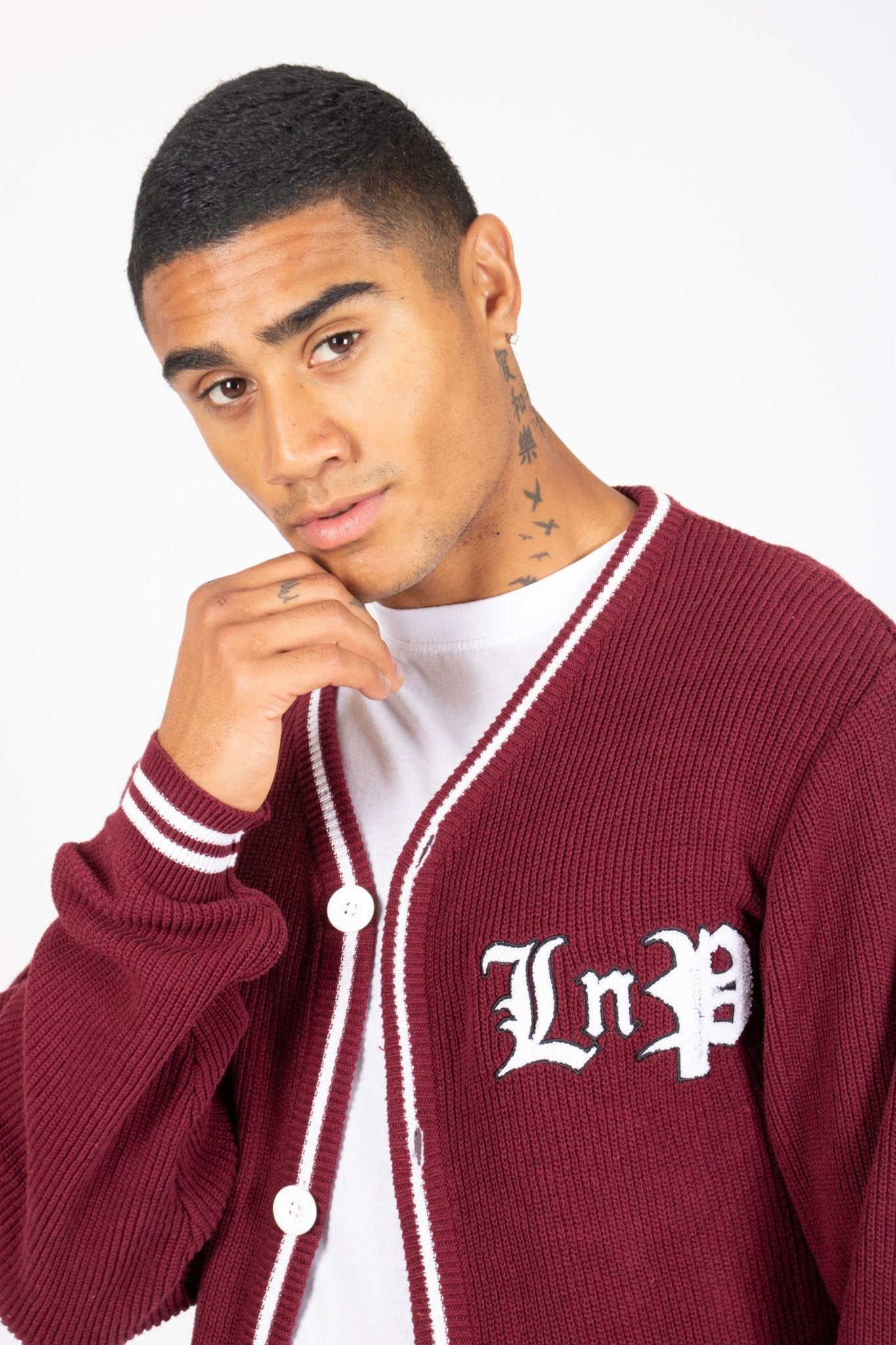 LNP BURGUNDY VARSITY KNIT CARDIGAN - Liquor n Poker