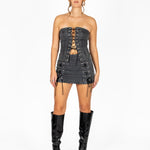 LNP Charcoal PU Lace - Up Mini Skirt - Liquor n Poker