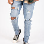 LNP DISTRESSED BLUE ANKLE ZIP SKINNY JEANS - Liquor n Poker