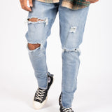 LNP DISTRESSED BLUE ANKLE ZIP SKINNY JEANS - Liquor n Poker