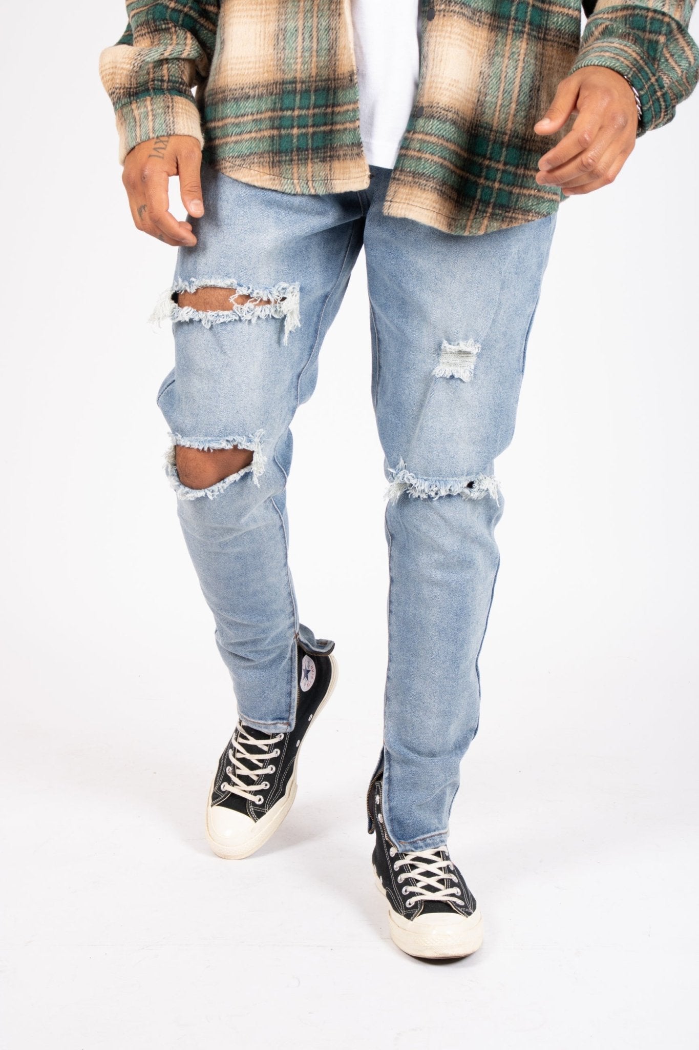 LNP DISTRESSED BLUE ANKLE ZIP SKINNY JEANS - Liquor n Poker