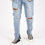 LNP DISTRESSED BLUE ANKLE ZIP SKINNY JEANS - Liquor n Poker