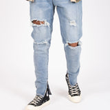 LNP DISTRESSED BLUE ANKLE ZIP SKINNY JEANS - Liquor n Poker