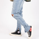 LNP DISTRESSED BLUE ANKLE ZIP SKINNY JEANS - Liquor n Poker