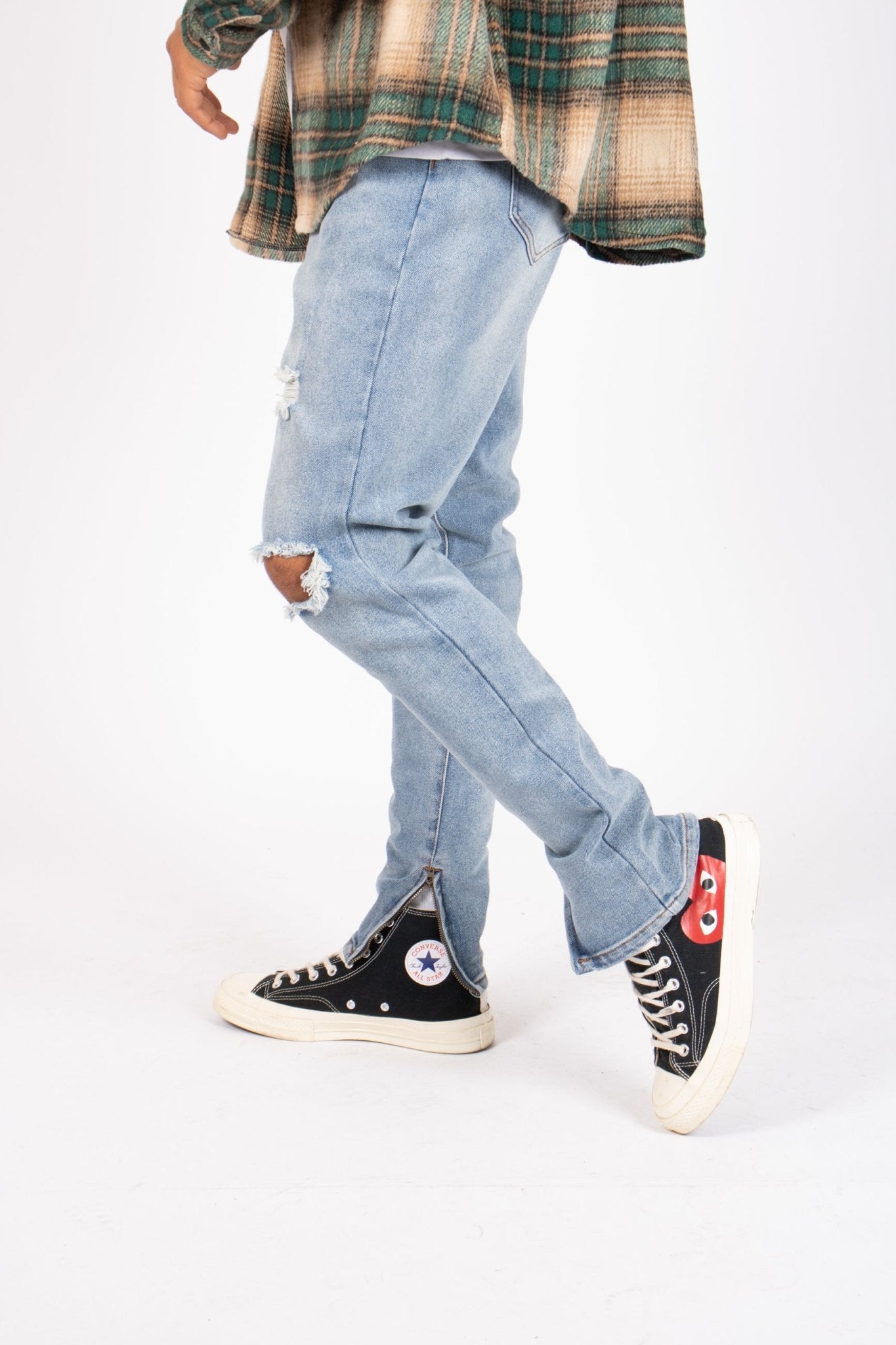 LNP DISTRESSED BLUE ANKLE ZIP SKINNY JEANS - Liquor n Poker