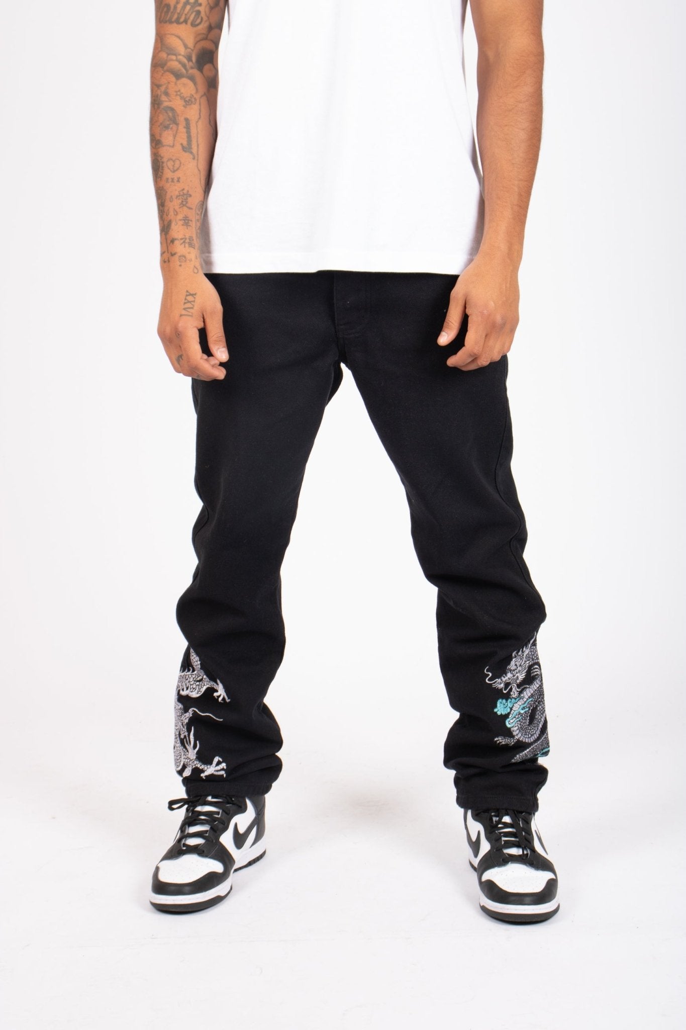 LNP DRAGON EMBROIDERED STRAIGHT LEG JEANS - Liquor n Poker