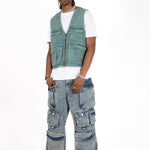 LNP Forest Green Denim Gilet - Liquor n Poker
