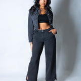LNP mid rise straight jean with diamante seam detail in washed black - Liquor n Poker