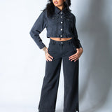 LNP mid rise straight jean with diamante seam detail in washed black - Liquor n Poker