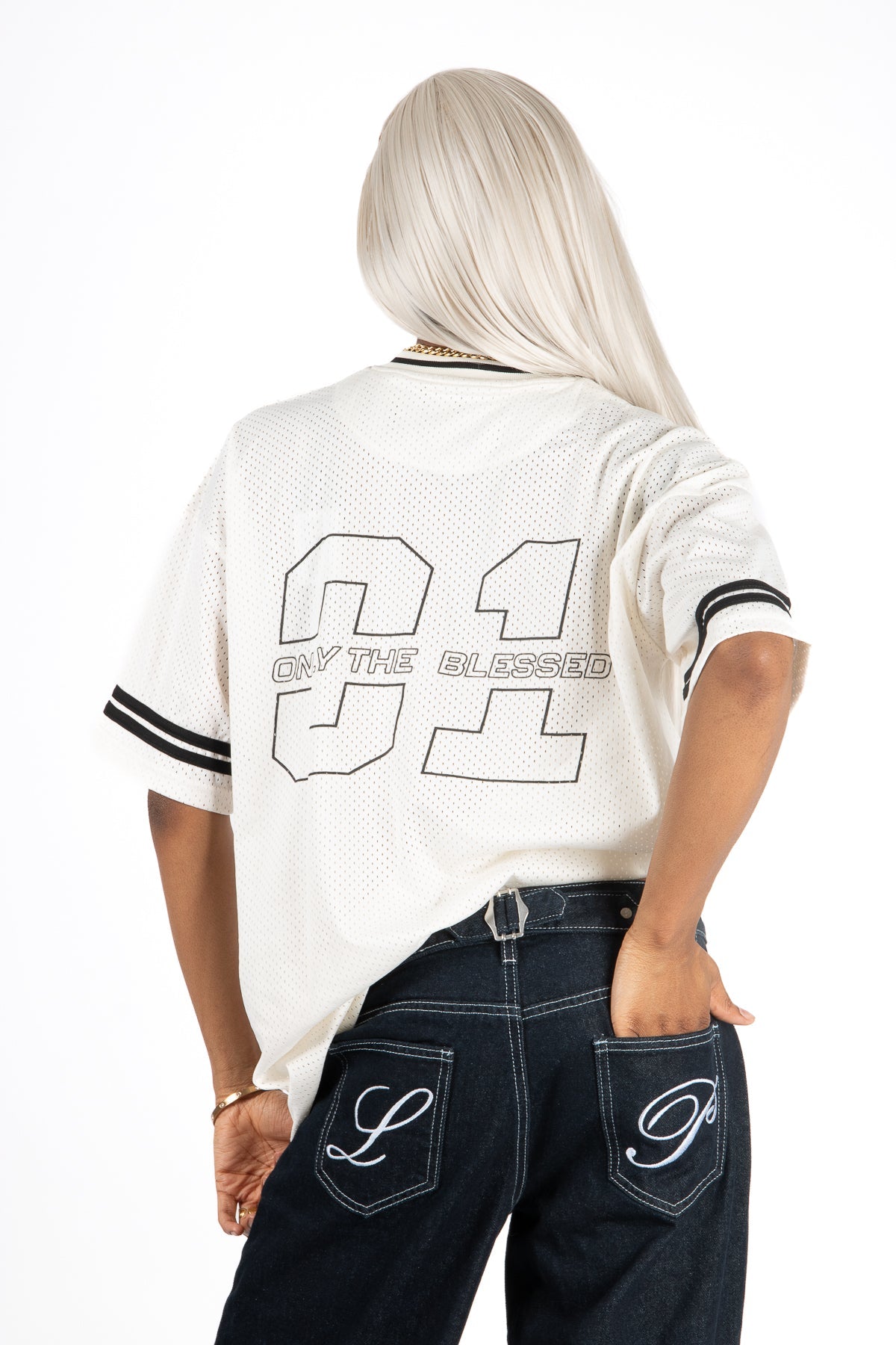 LNP OFF WHITE BLESSED VARSITY TEE - Liquor n Poker