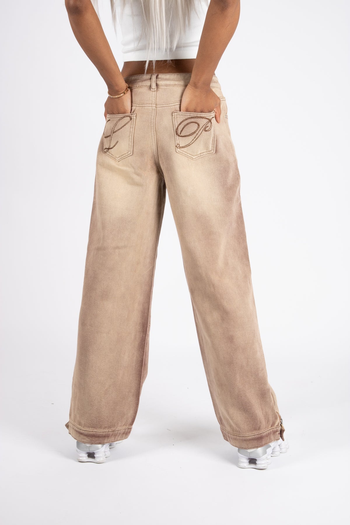 LNP SAND BROWN BARREL VARSITY JEANS - Liquor n Poker