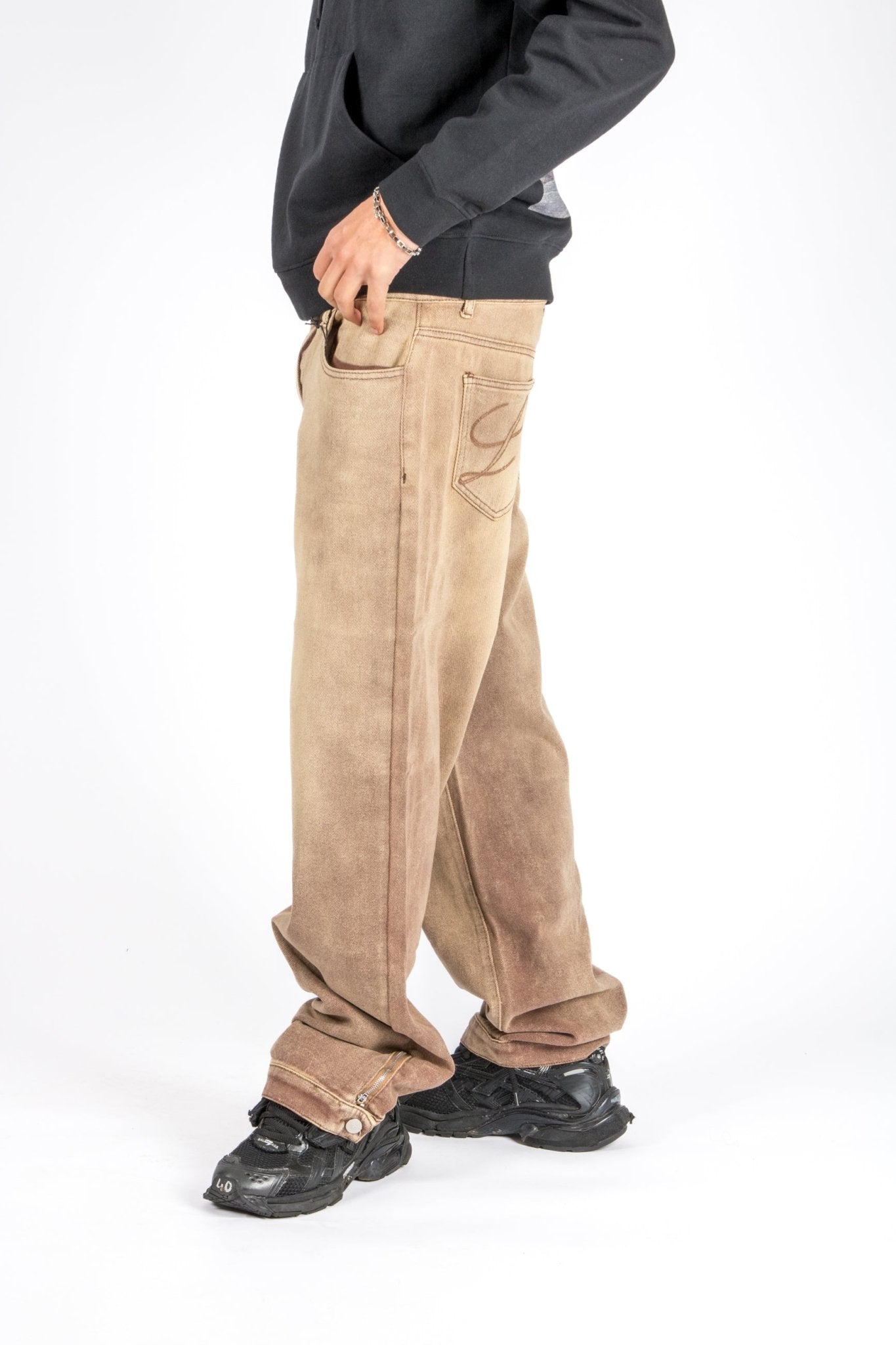 LNP SAND BROWN BARREL VARSITY JEANS - Liquor n Poker