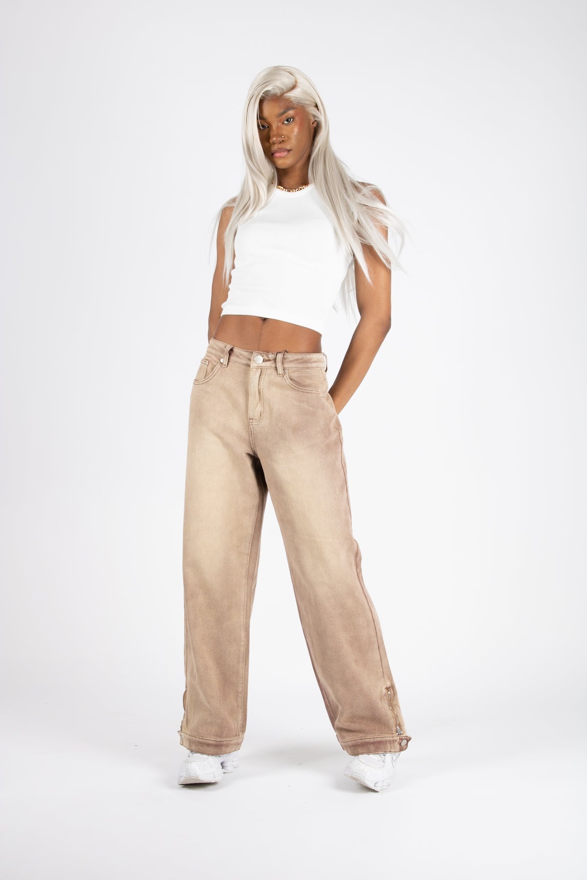 LNP SAND BROWN BARREL VARSITY JEANS - Liquor n Poker